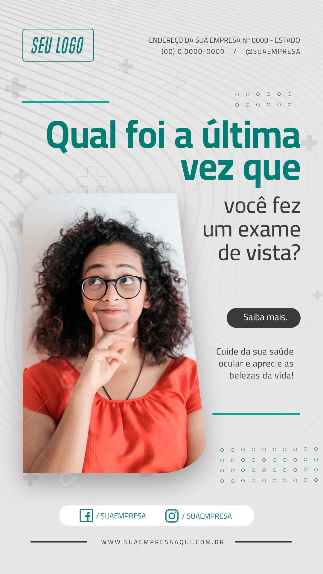 Qual foi a última vez que você fez exame de vista Óticas Social Media PSD Editável