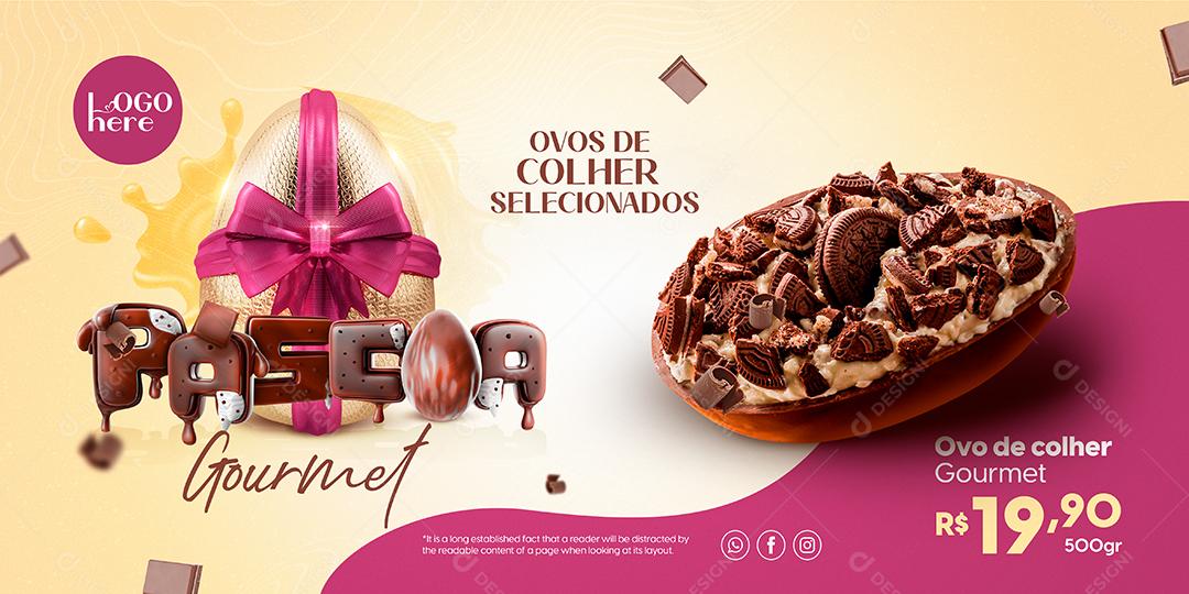 Social Media Banner Páscoa Goumet Ovos De Colher PSD Editável