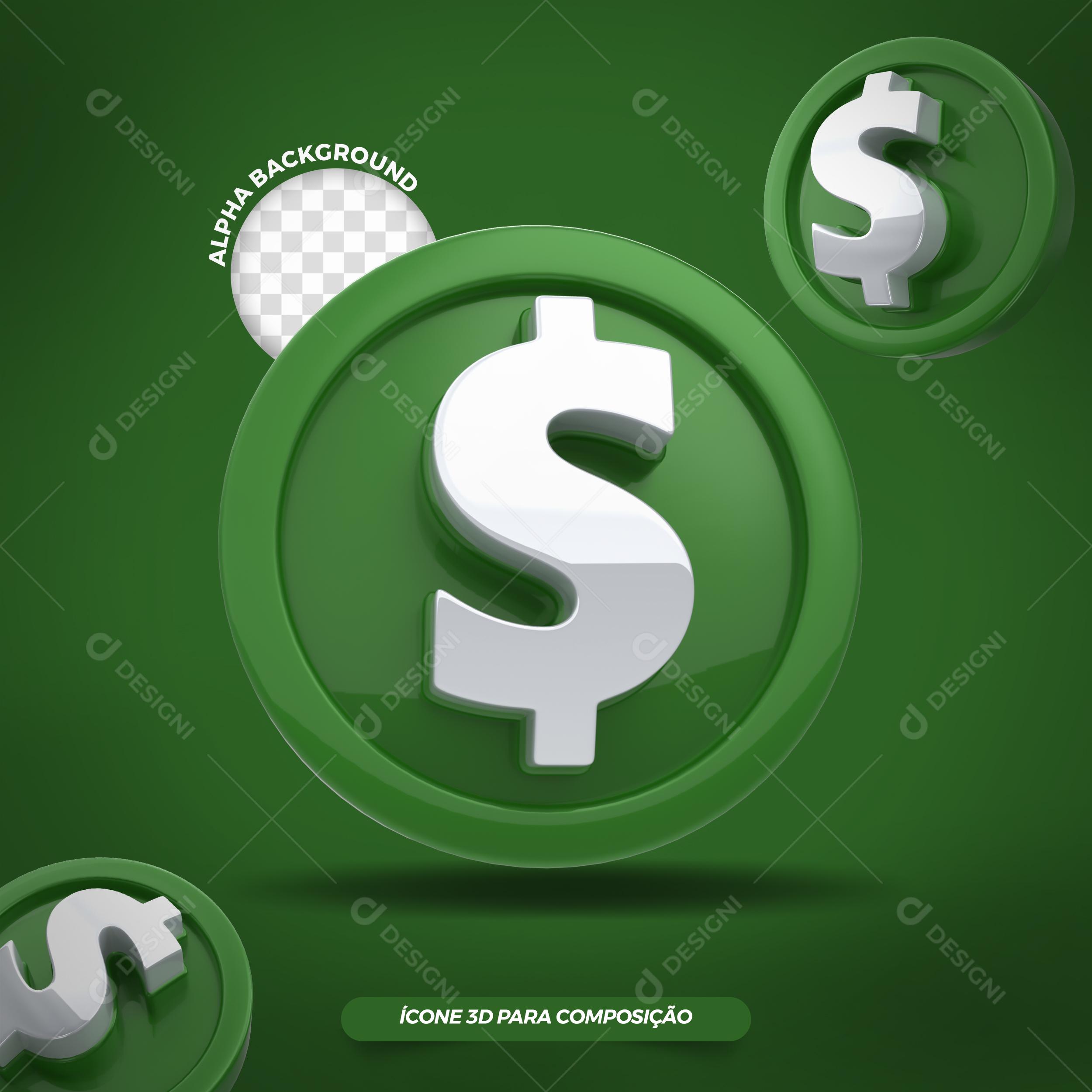 Elemento 3D Cifrão De Dólar Real PSD Editável