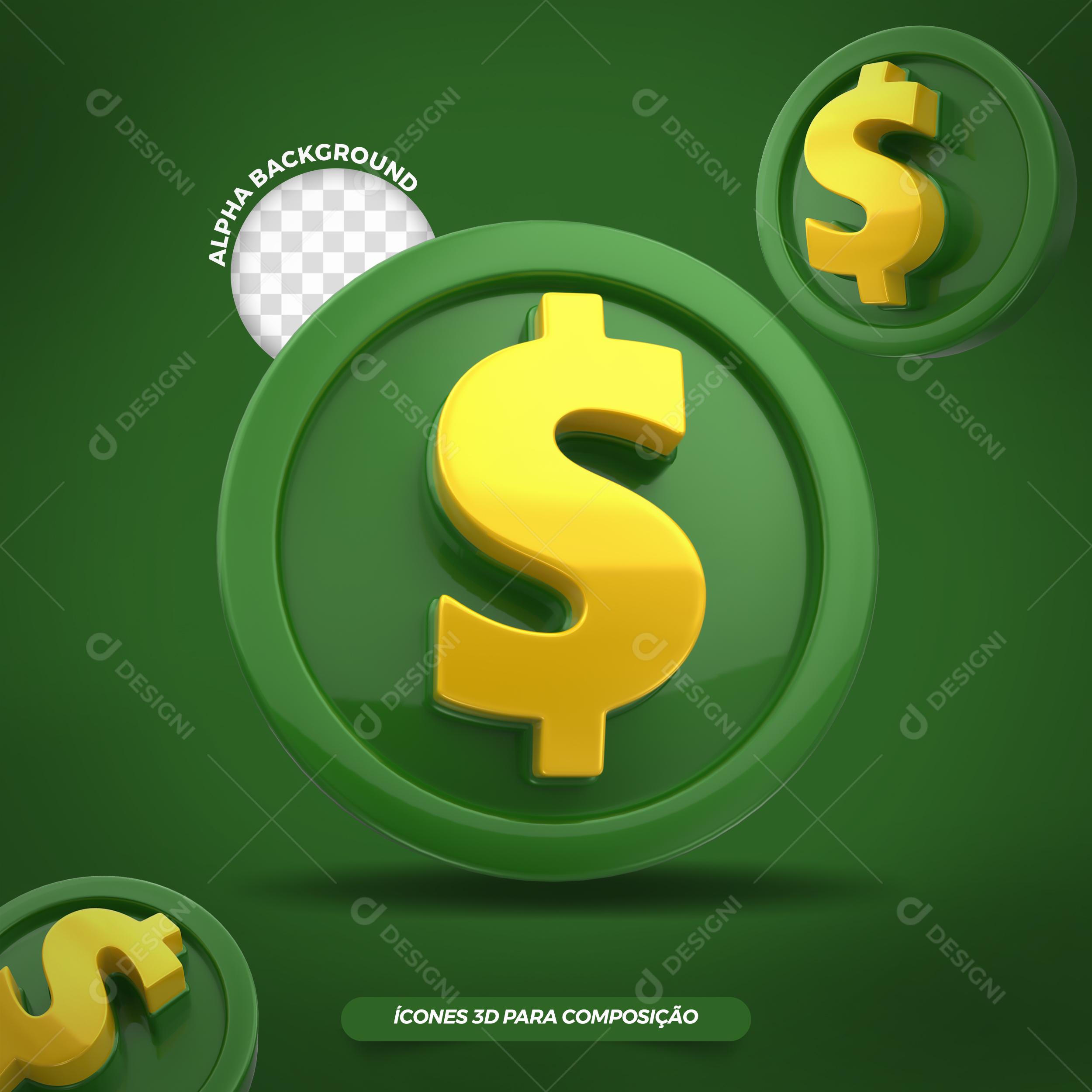 Elemento 3D Cifrão De Dólar Real PSD Editável