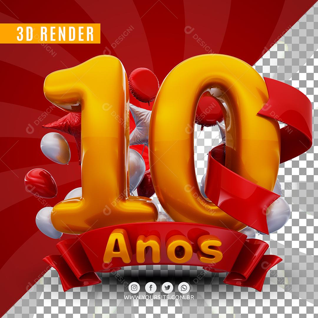 10 Anos De Aniversàrio Selo 3D Para Composição PSD