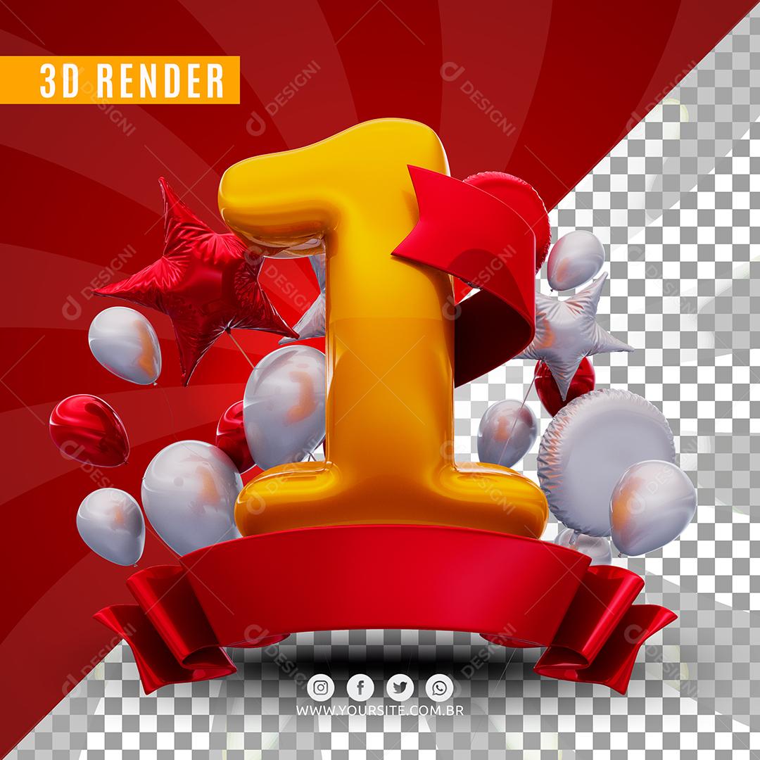 Selo 3D 1 Ano De Aniversàrio Para Composição PSD
