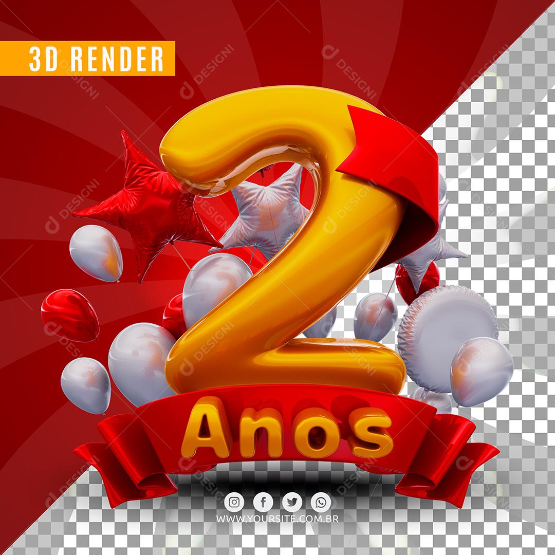 Selo 3D 2 Anos De Aniversàrio Para Composição PSD
