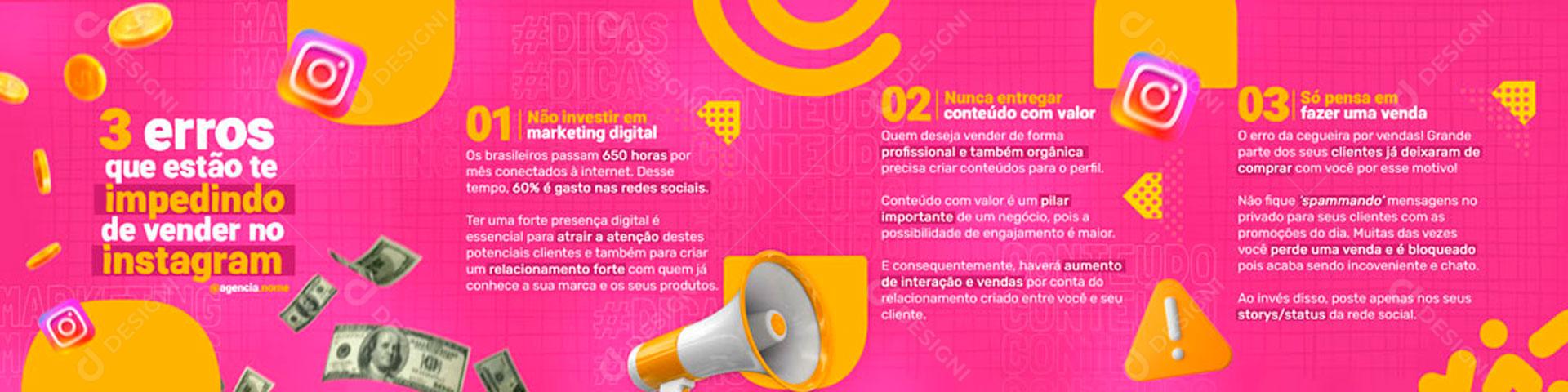 Carrossel 3 Erros Que Estão Te Impendendo De Vender No Instagram Social Media PSD Editável