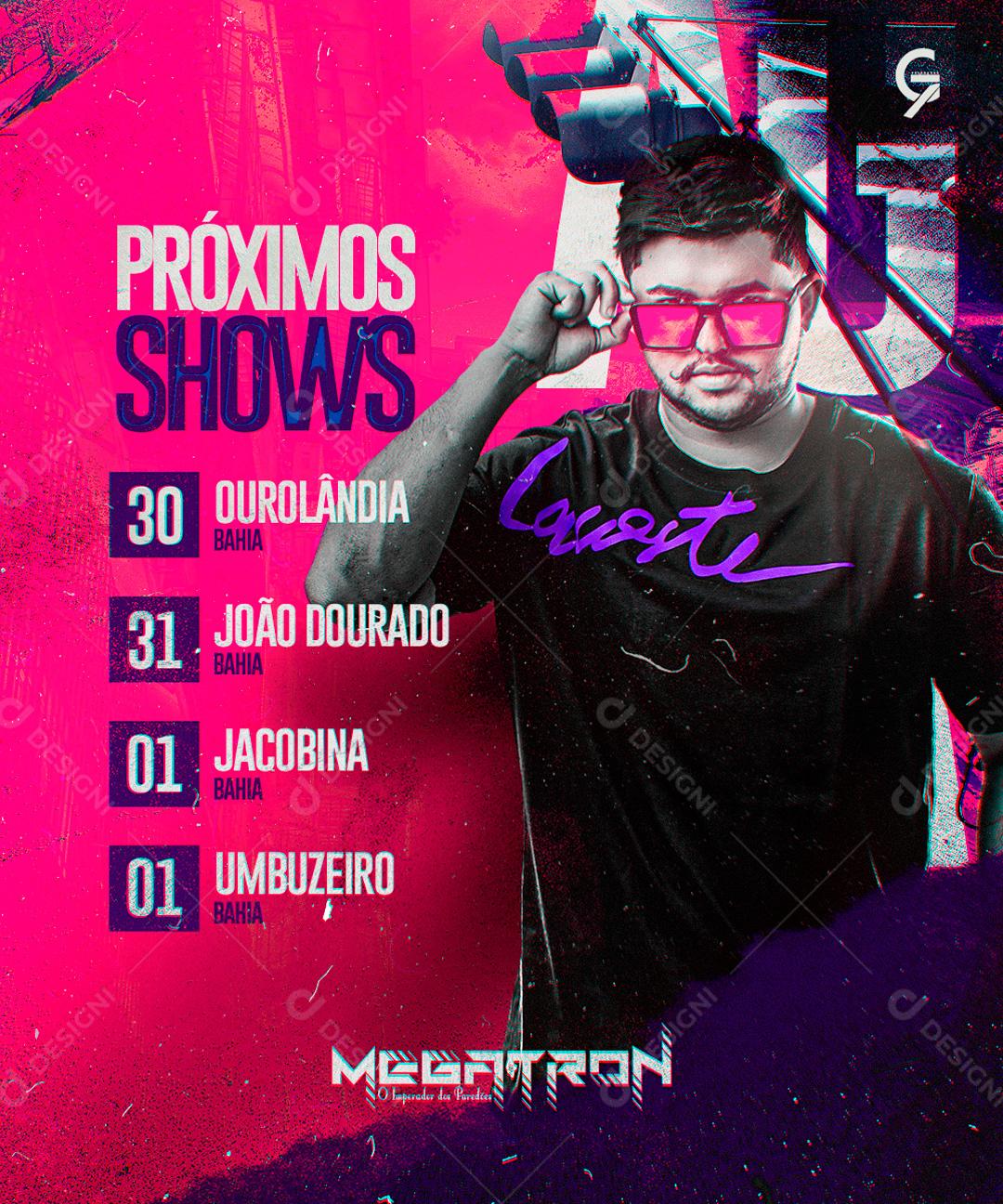 Social Media Próximos Shows Megatron Flyer PSD Editável