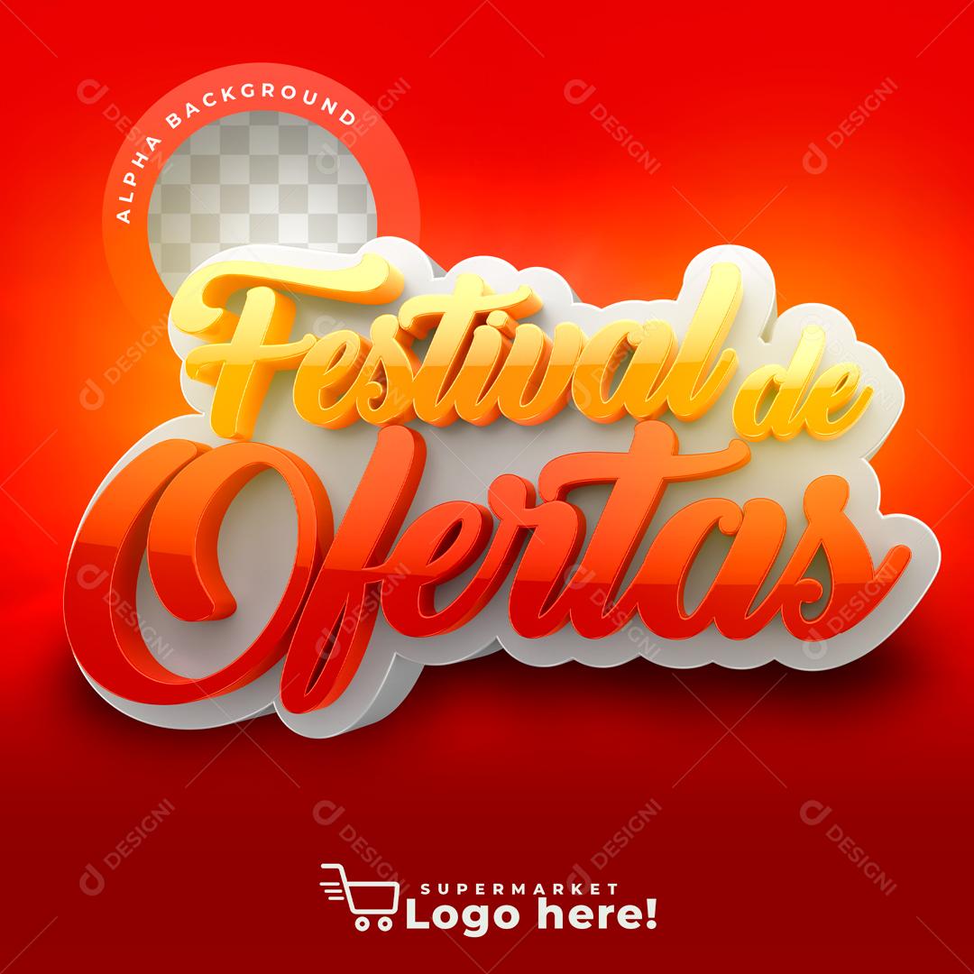 Selo 3D Festival de Ofertas Supermercado para Composição PSD