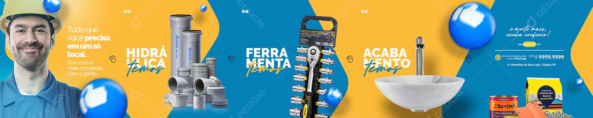 Social Media Ferramenta Temos Materiais De Construção Carrossel PSD Editável