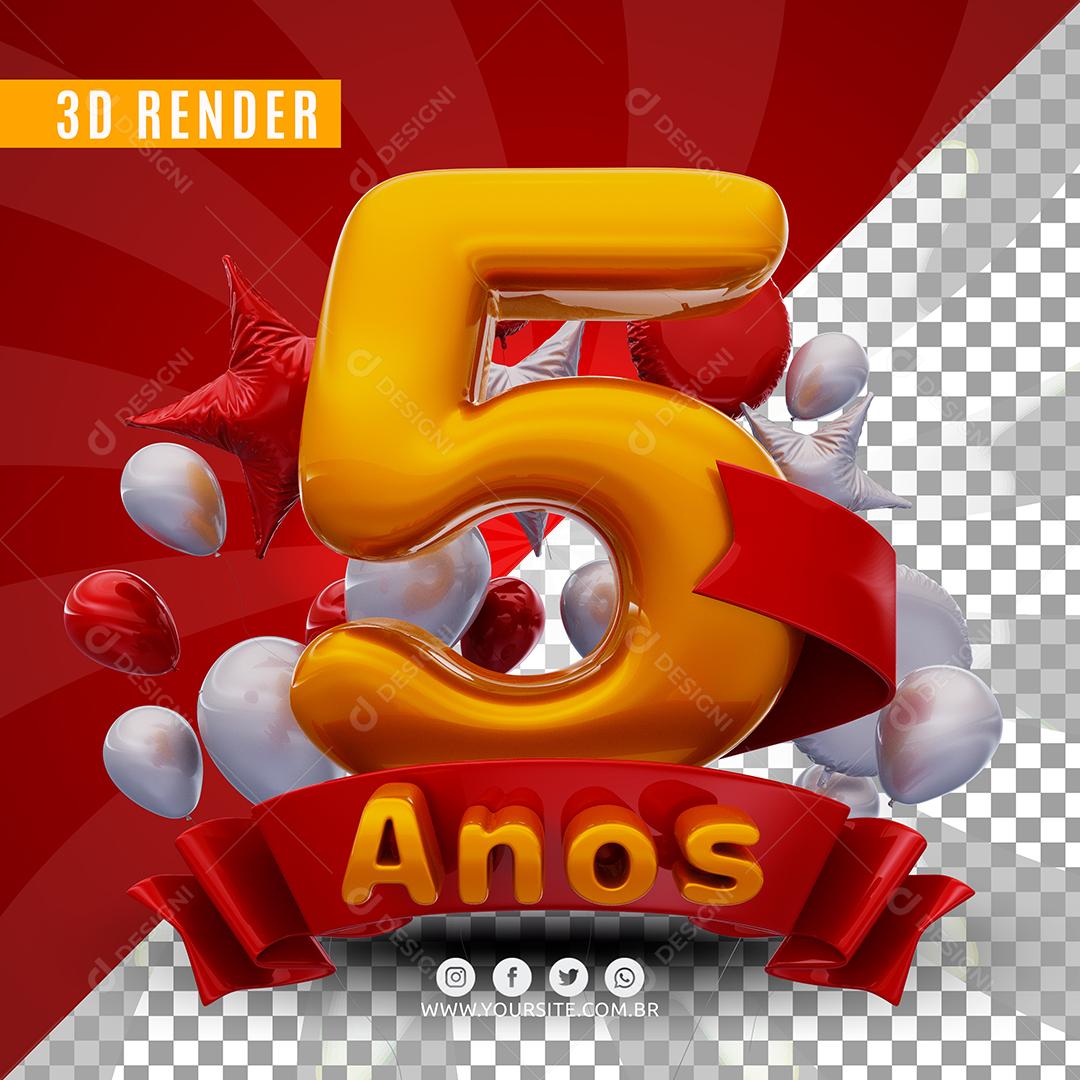 5 Anos De Aniversàrio Selo 3D Para Composição PSD