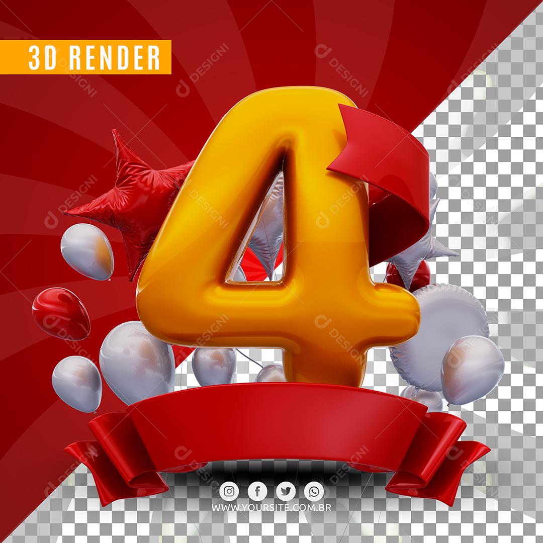 Selo 3D 4 Anos De Aniversàrio Para Composição PSD