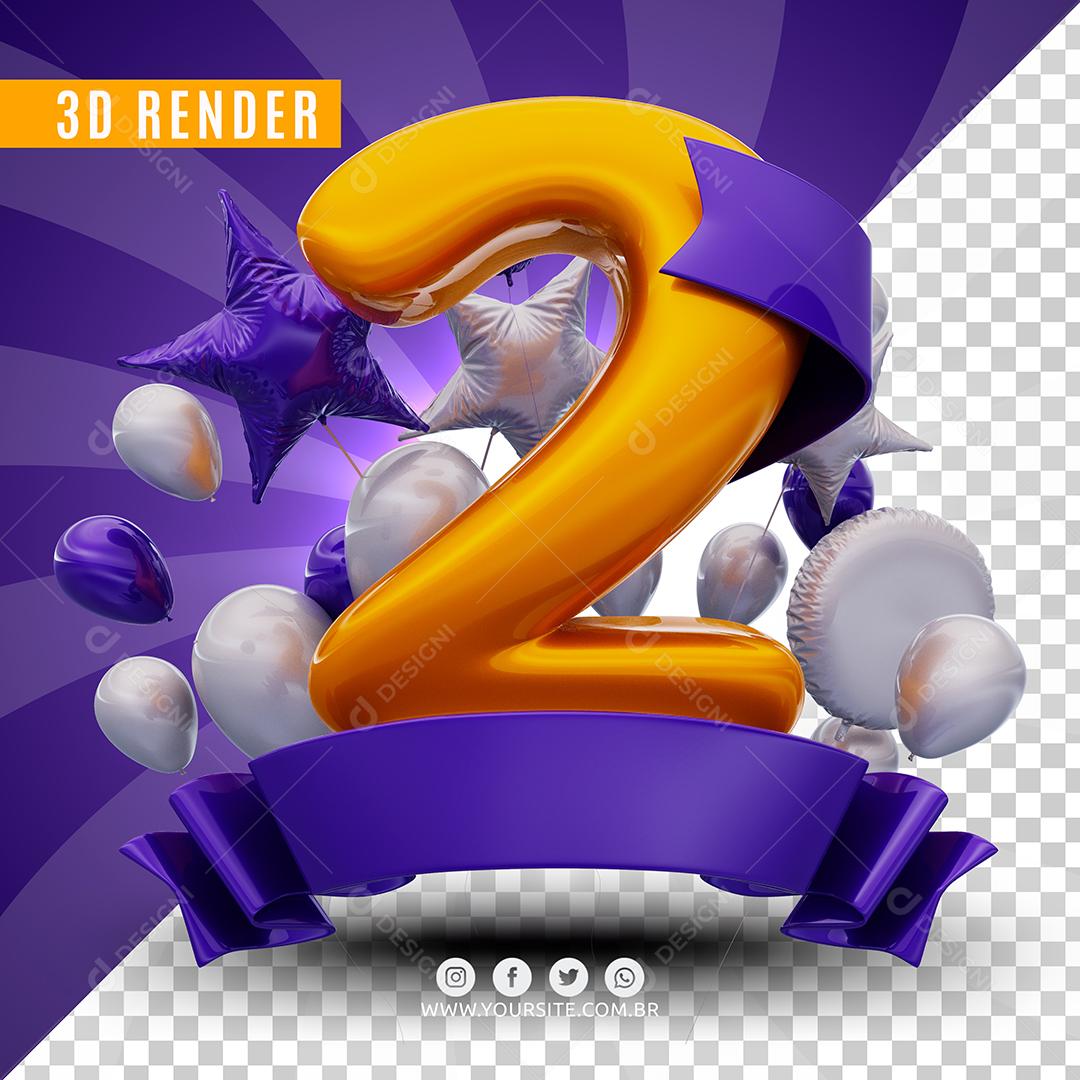 2 Years Anniversary Purple 3D Stamp For Compositing PSD