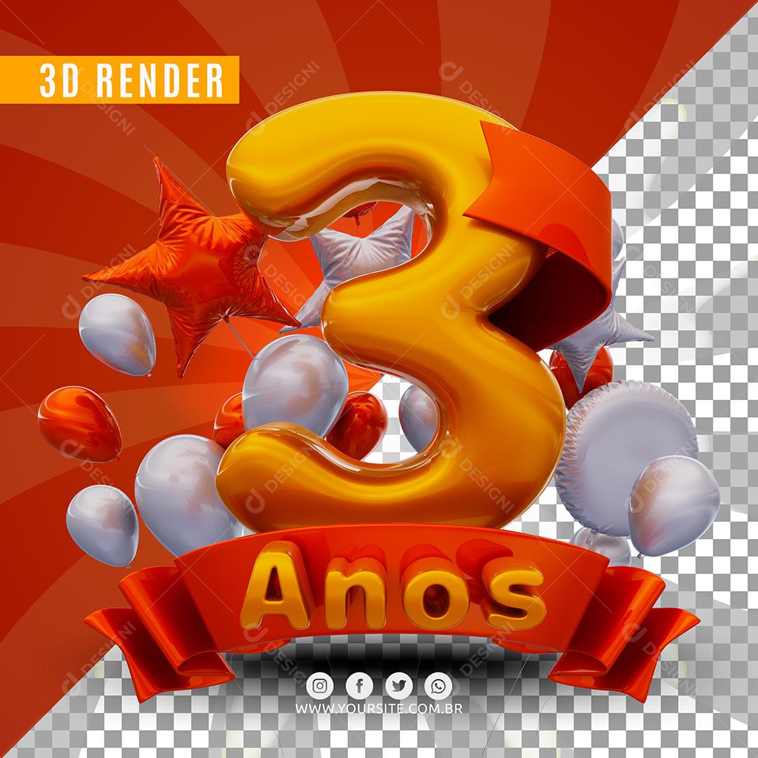 3D Orange 3 Years Anniversary Stamp For Composition PSD