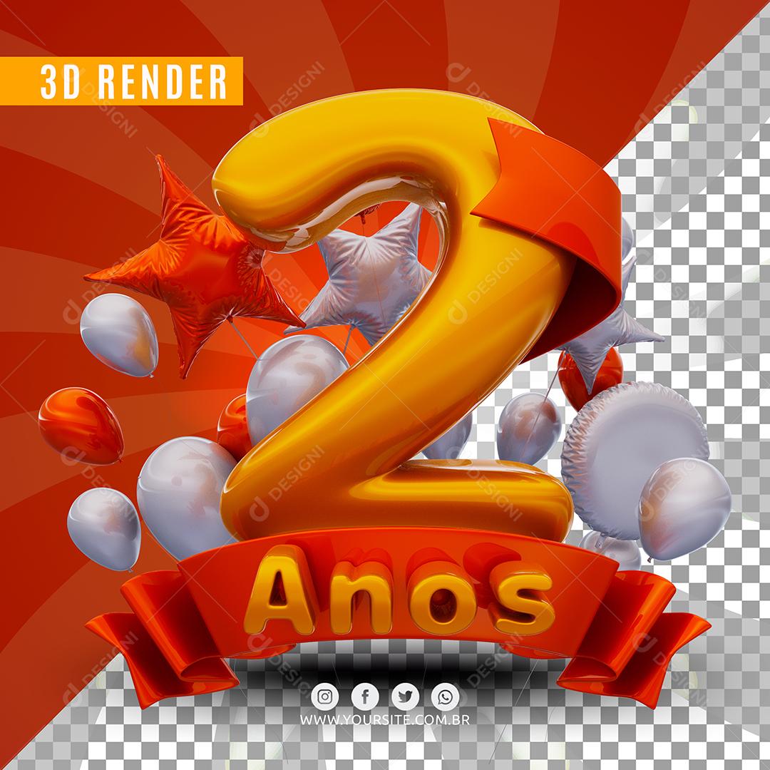 Selo 3D 2 Anos Laranjado De Aniversàrio Para Composição PSD