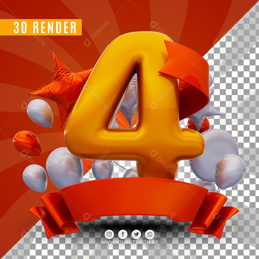 Selo 3D 4 Laranjado De Aniversàrio Para Composição PSD