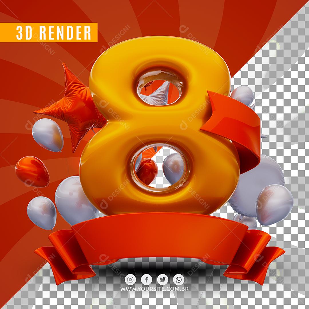 Selo 3D 8 Laranjado De Aniversàrio Para Composição PSD