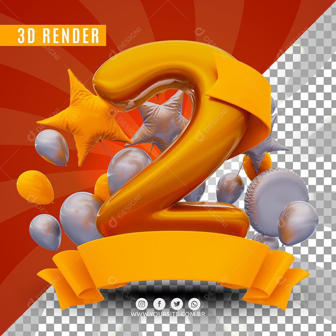 3D 2 Yellow Anniversary Stamp For Compositing PSD