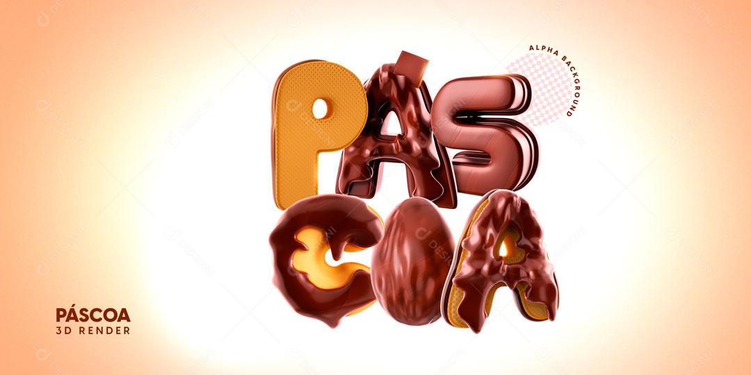 Texto 3D Para Composição Páscoa De Chocolate PSD Editável