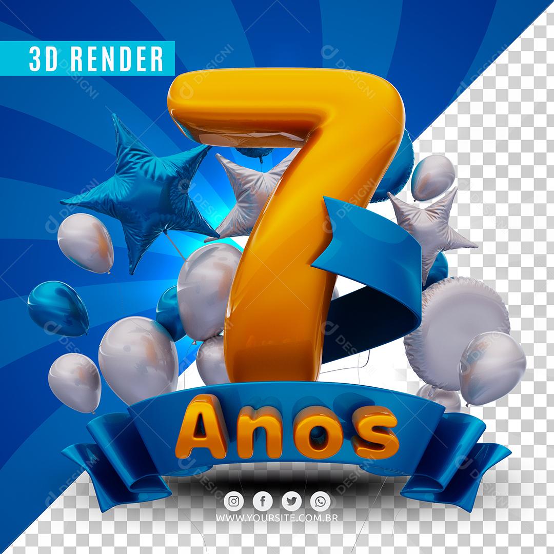 7 Anos Azul De Aniversàrio Selo 3D Para Composição PSD