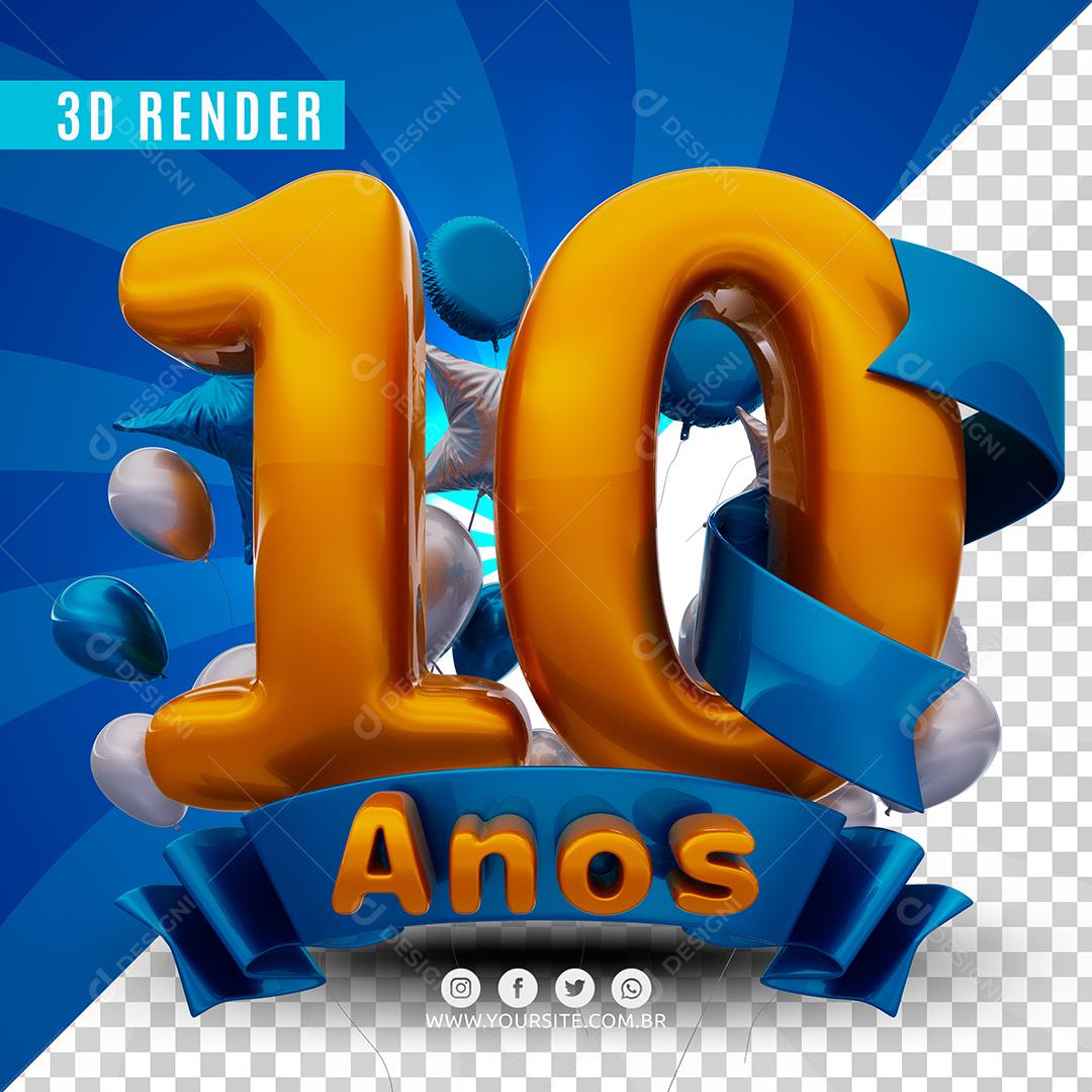 10 Anos Azul De Aniversàrio Selo 3D Para Composição PSD