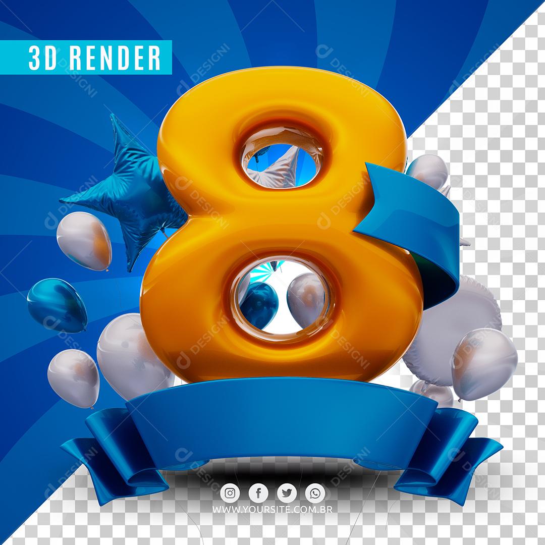 8 Azul De Aniversàrio Selo 3D Para Composição PSD