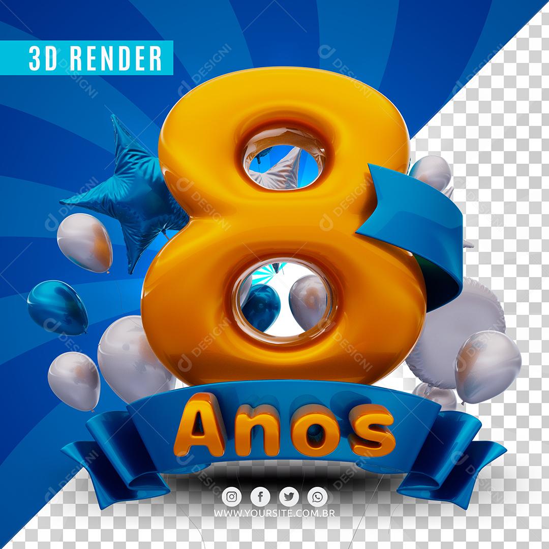 8 Anos Azul De Aniversàrio Selo 3D Para Composição PSD