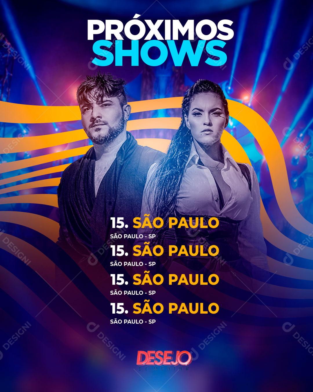 Flyer Próximos Shows Agenda Semanal Desejo Social Media PSD Editável