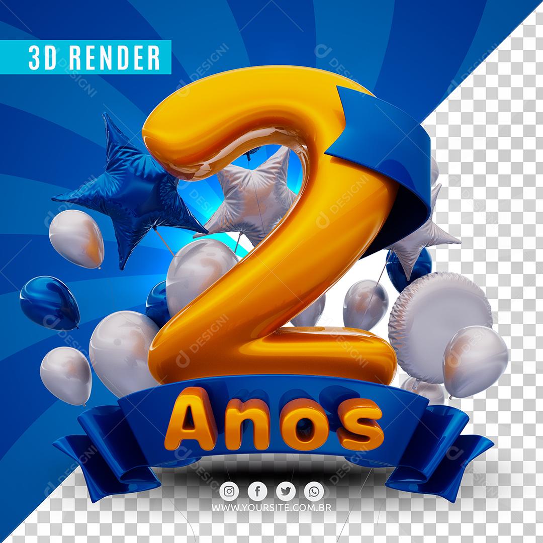 2 Anos Azul De Aniversàrio Selo 3D Para Composição PSD