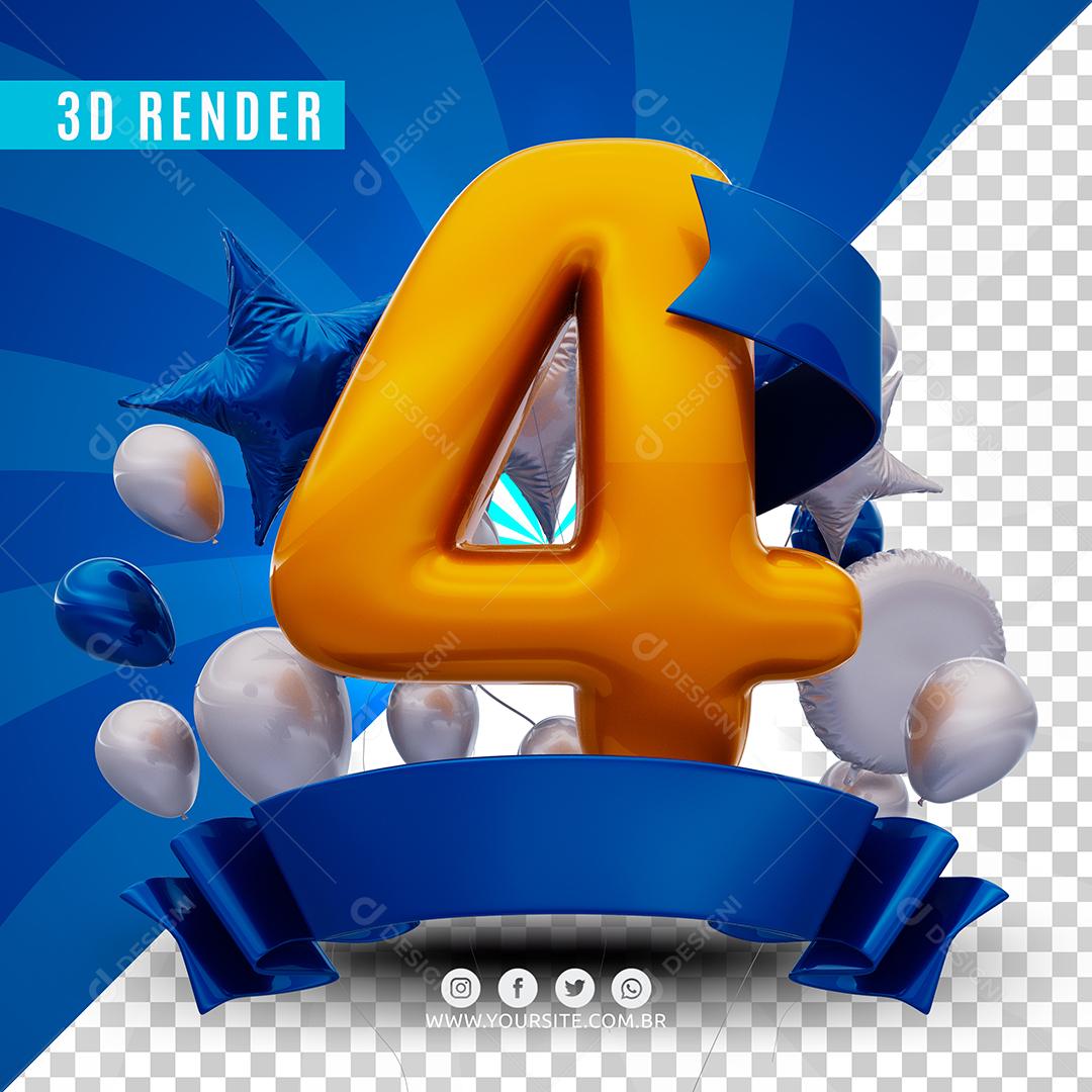 4 Azul De Aniversàrio Selo 3D Para Composição PSD