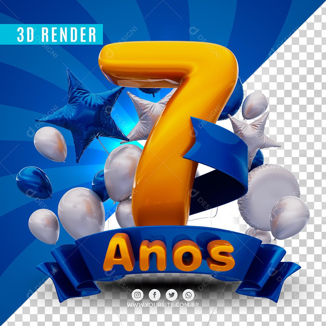 7 Anos Roxo De Aniversàrio Selo 3D Para Composição PSD