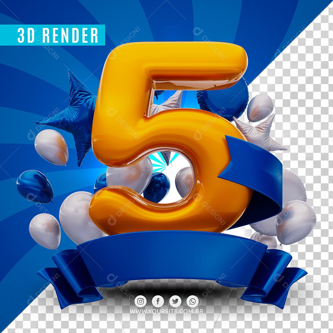 5 Azul De Aniversàrio Selo 3D Para Composição PSD