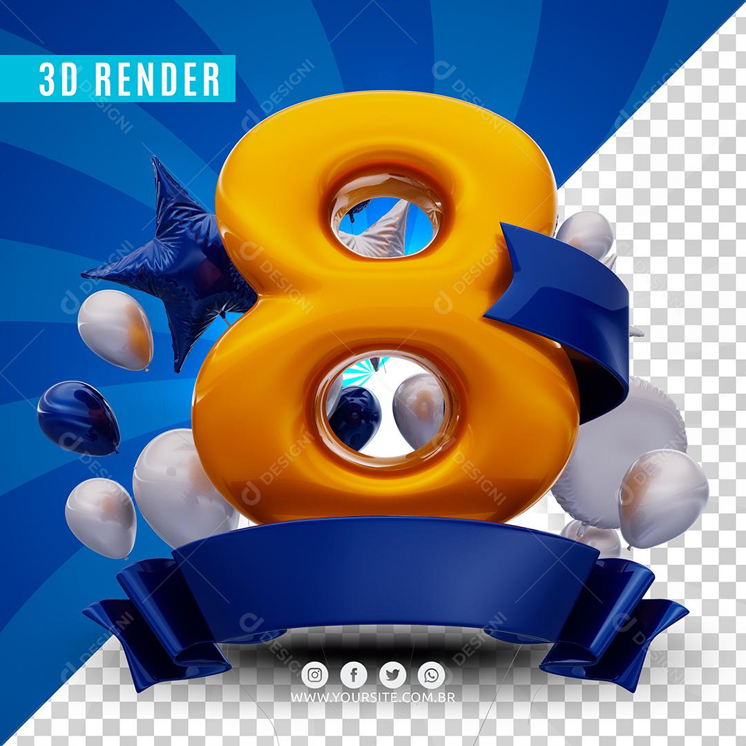 8 Azul De Aniversàrio Selo 3D Para Composição PSD