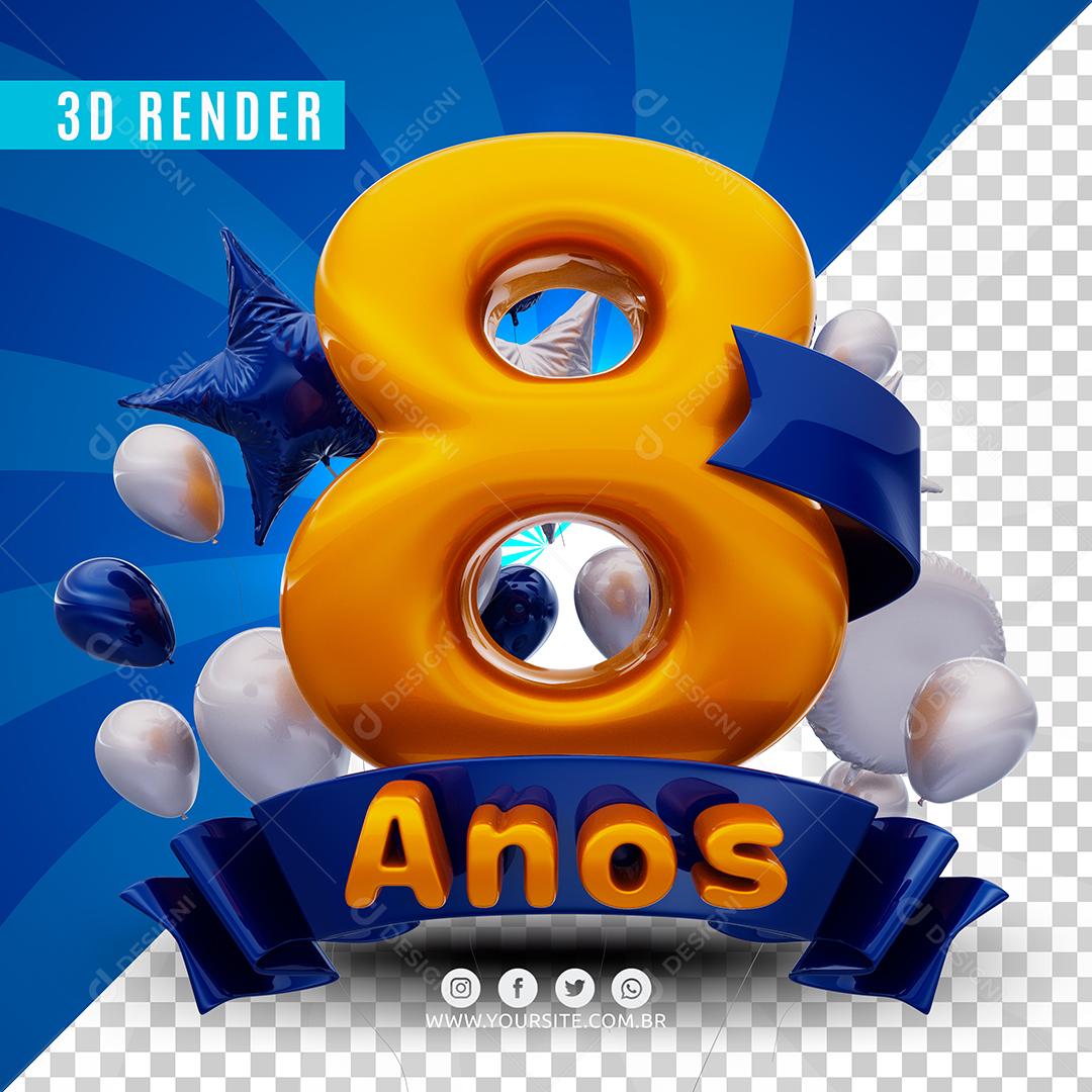 8 Anos Azul De Aniversàrio Selo 3D Para Composição PSD