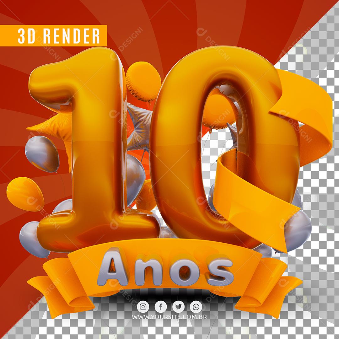 10 Anos Amarelo De Aniversàrio Selo 3D Para Composição PSD