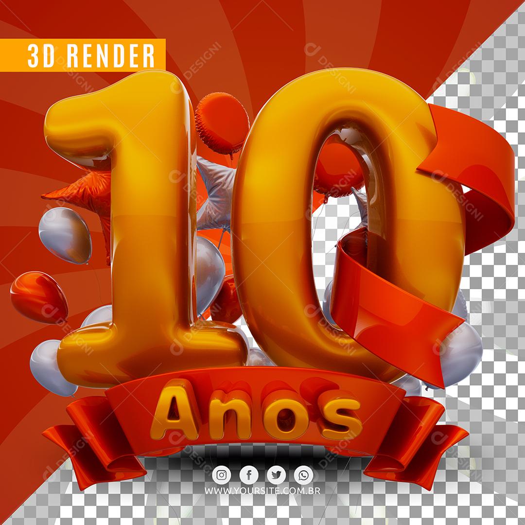 10 Anos Laranjado De Aniversàrio Selo 3D Para Composição PSD
