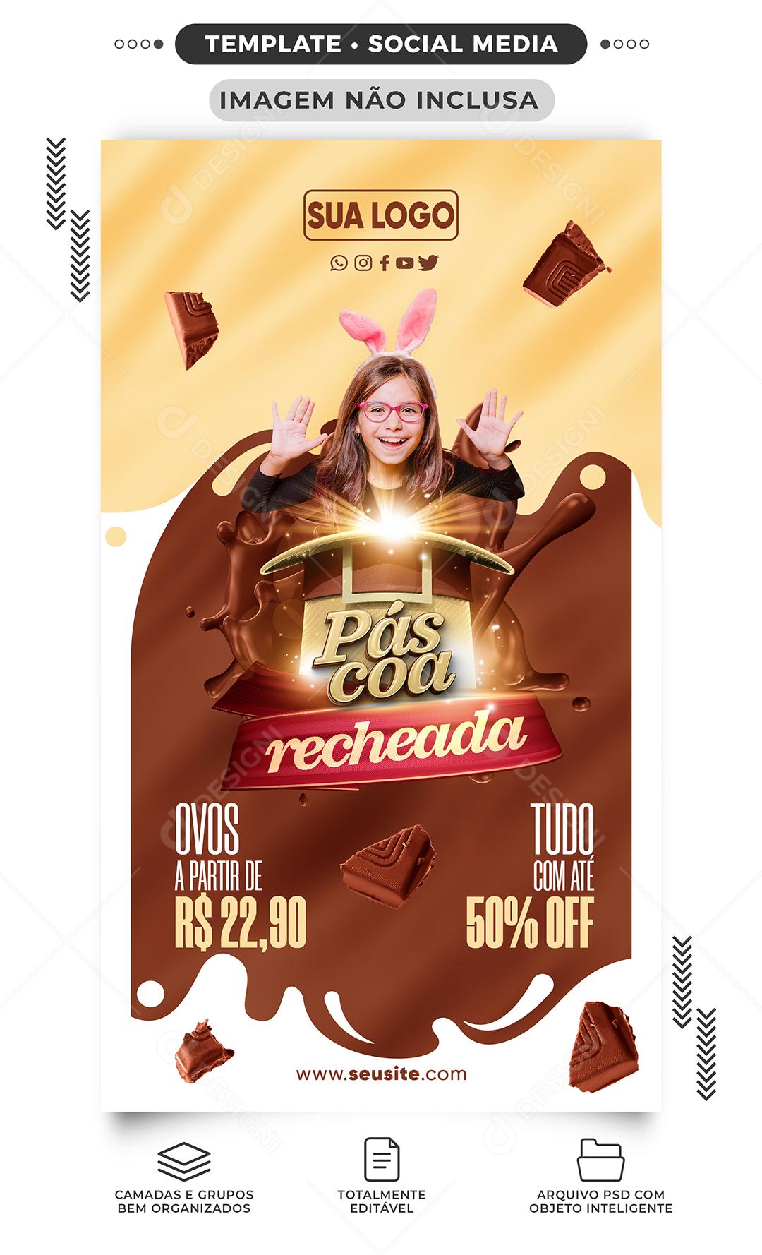 Social Media Páscoa Recheada Ovos De Páscoa Tudo 50% Desconto PSD Editável