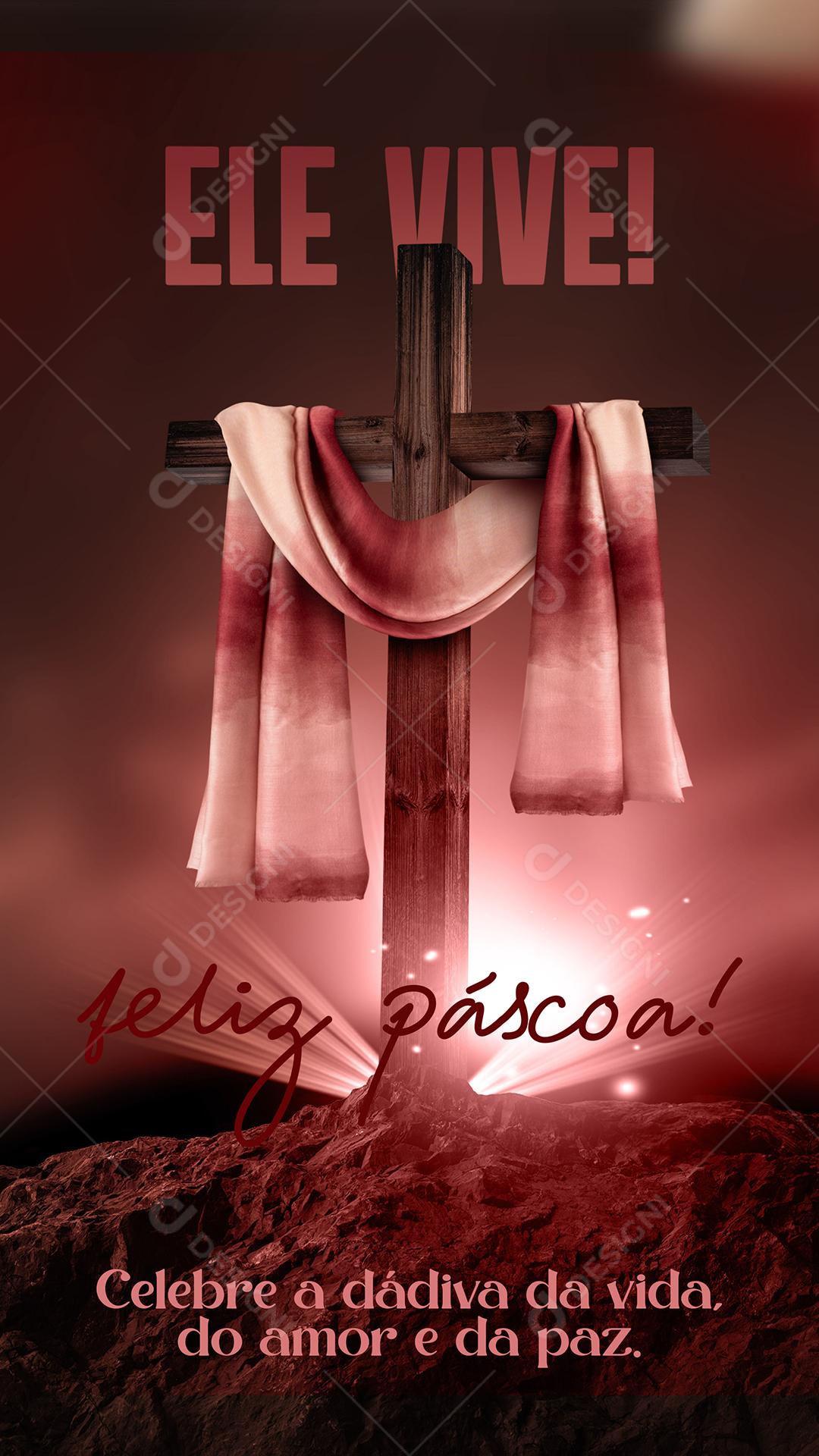 Social Media Feliz Páscoa Cristã Ele Vive PSD Editável