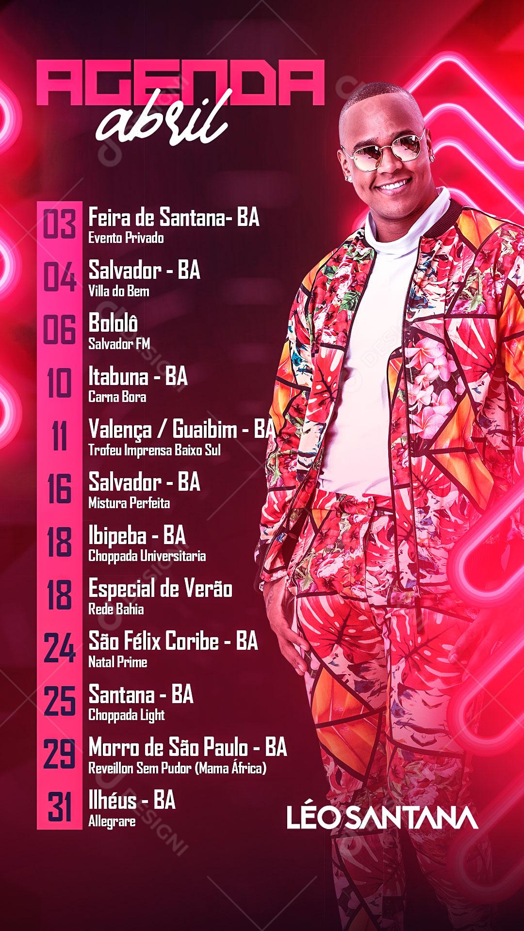 Flyer Show Festas Eventos Agenda Abril Social Media PSD Editável