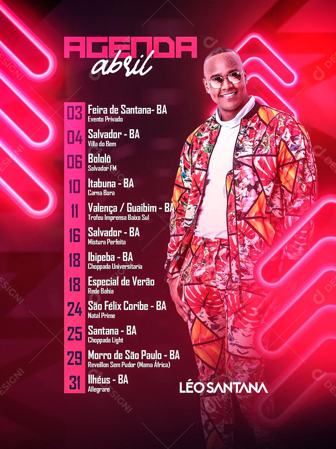 Flyer Show Festas Eventos Agenda Abril Social Media PSD Editável