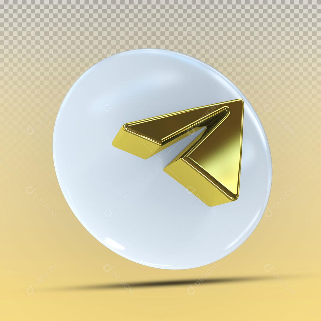 Ícones 3D Para Composição Redes Sociais Telegram Dourado PSD Editável
