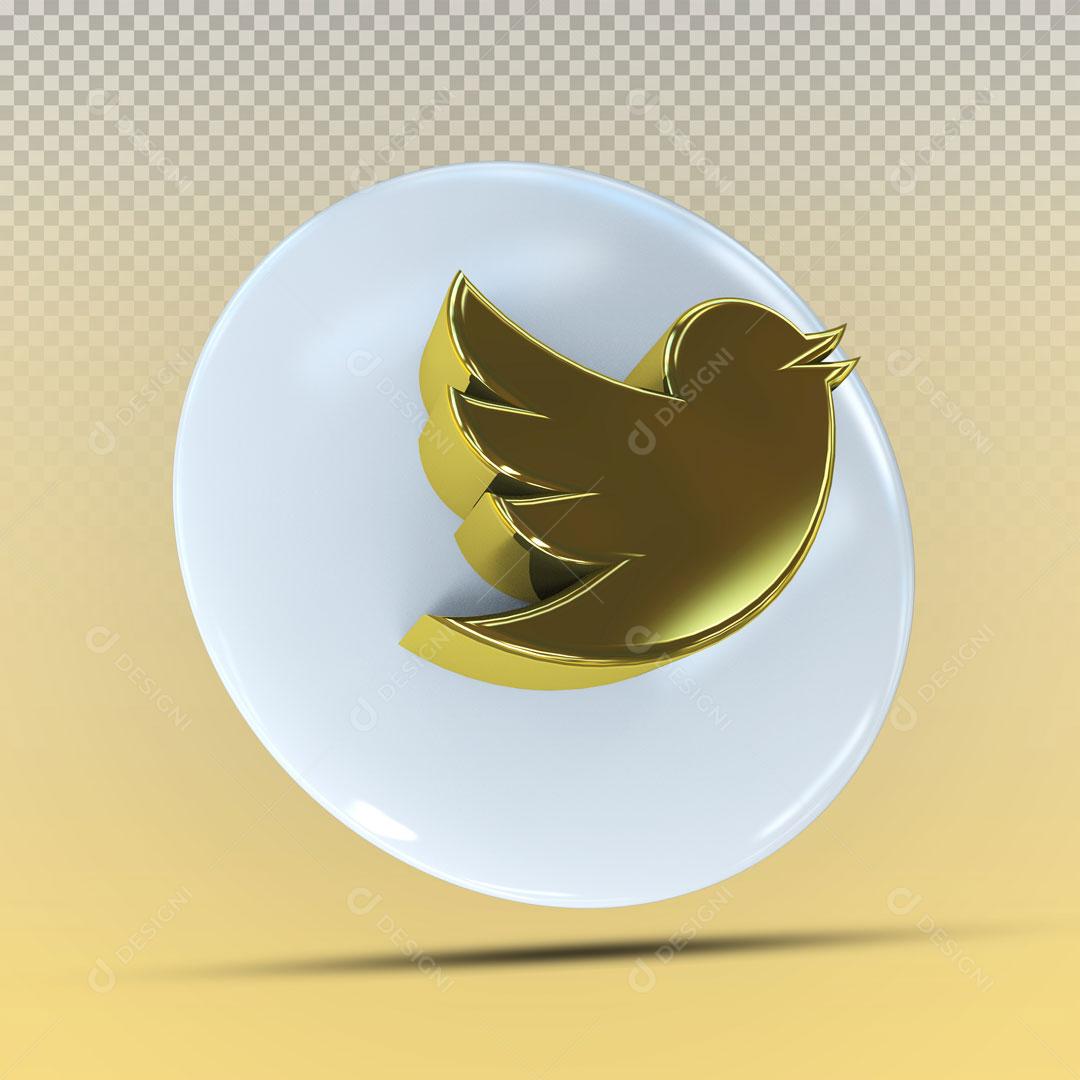 Ícones 3D Para Composição Redes Sociais Twitter Dourado PSD Editável