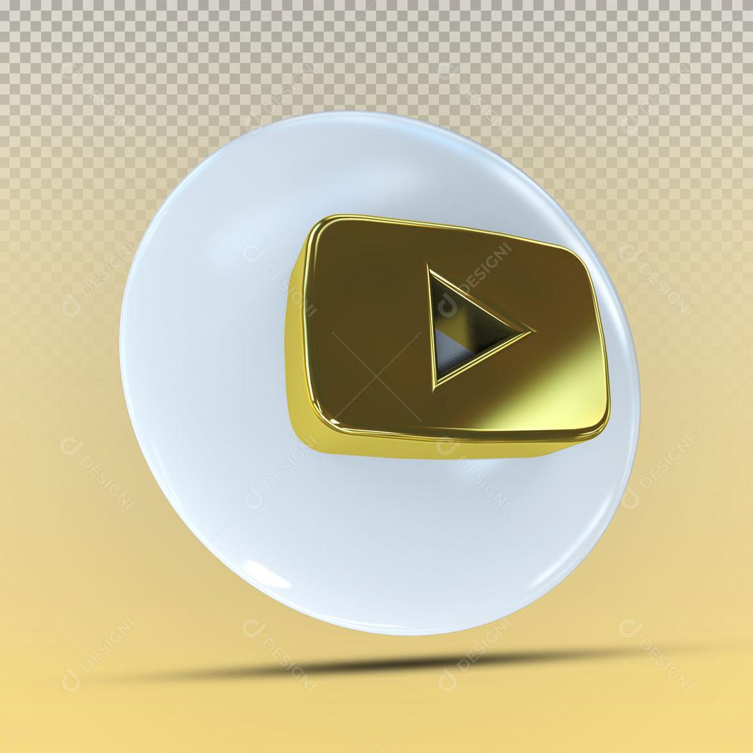 Ícones 3D Para Composição Redes Sociais Youtube Dourado PSD Editável