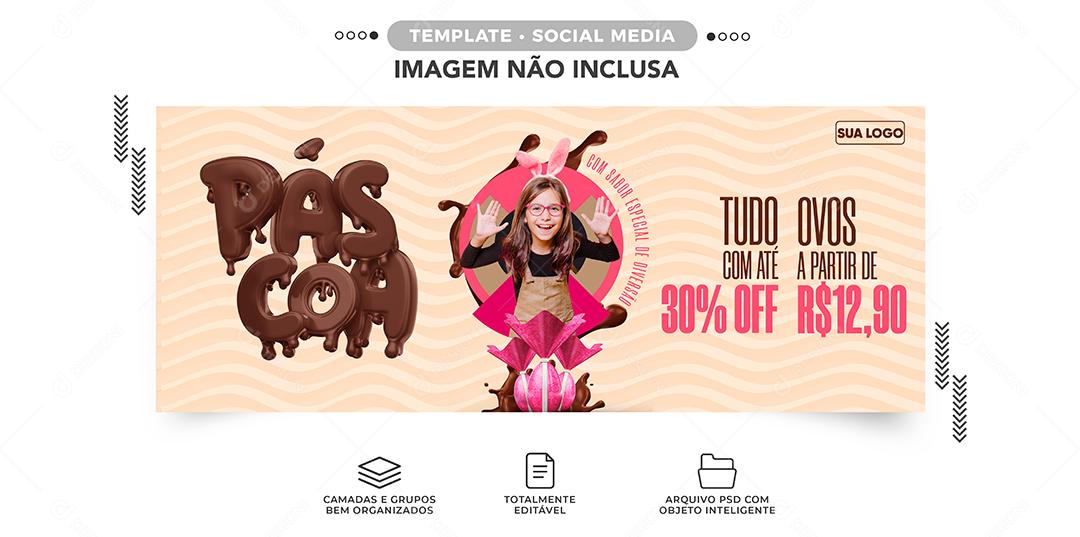 Social Media Banner Páscoa Todo Site 30% De Desconto PSD Editável