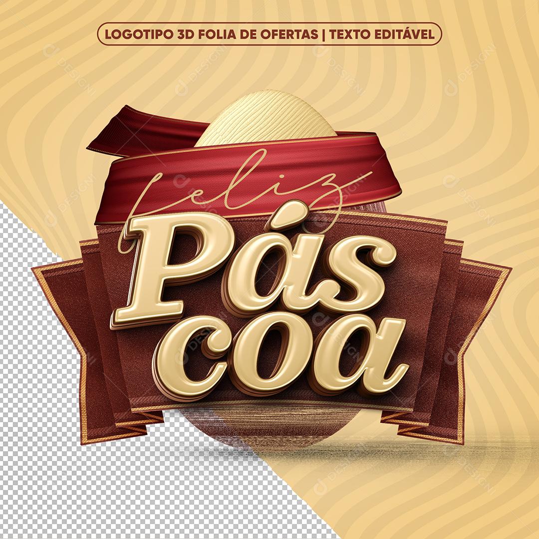Selo 3D Feliz Páscoa Para Composição PSD