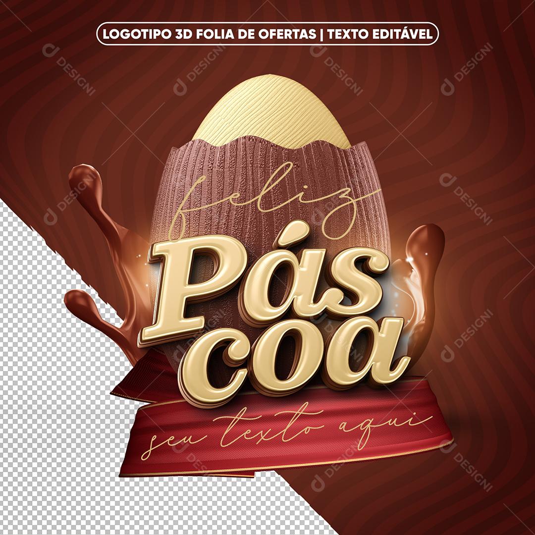 Selo 3D Feliz Páscoa seu texto aqui Para Composição PSD