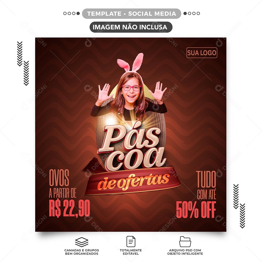Ofertas de Páscoa com 50% de desconto Social Media PSD Editável