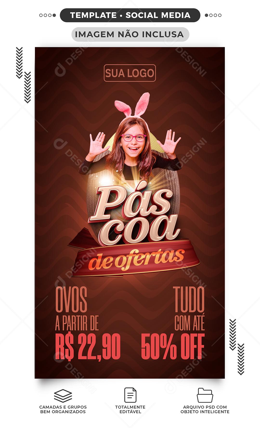 Social Media Ofertas de Páscoa com 50% de desconto PSD Editável