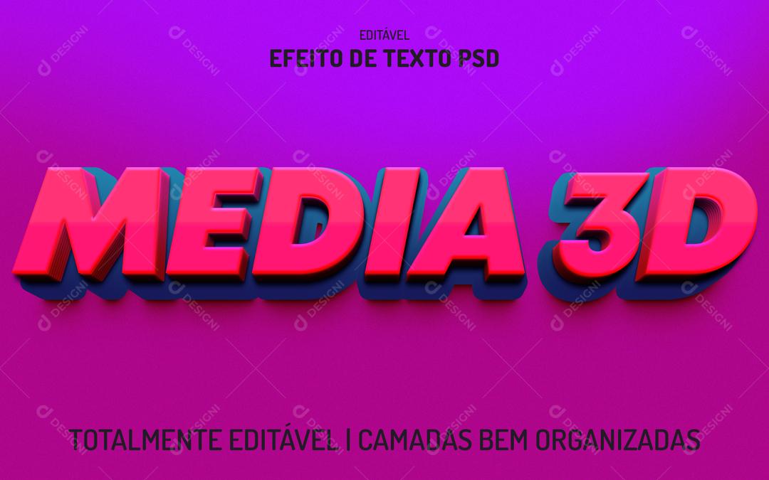 Efeito De Texto Media 3D PSD Editável