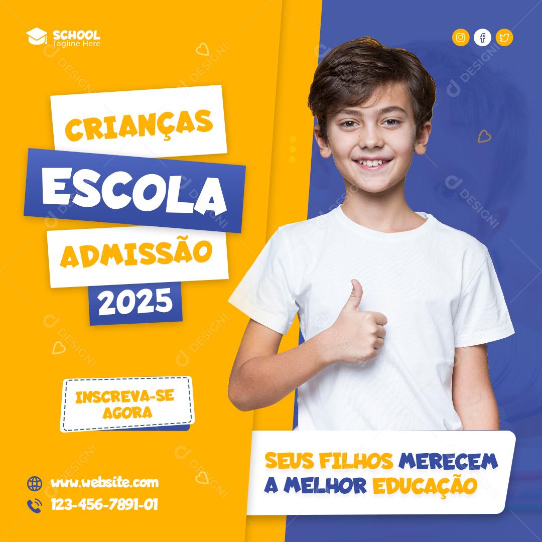 Social Media Crianças Escola Admissão 2025  Volta Às Aulas PSD Editável