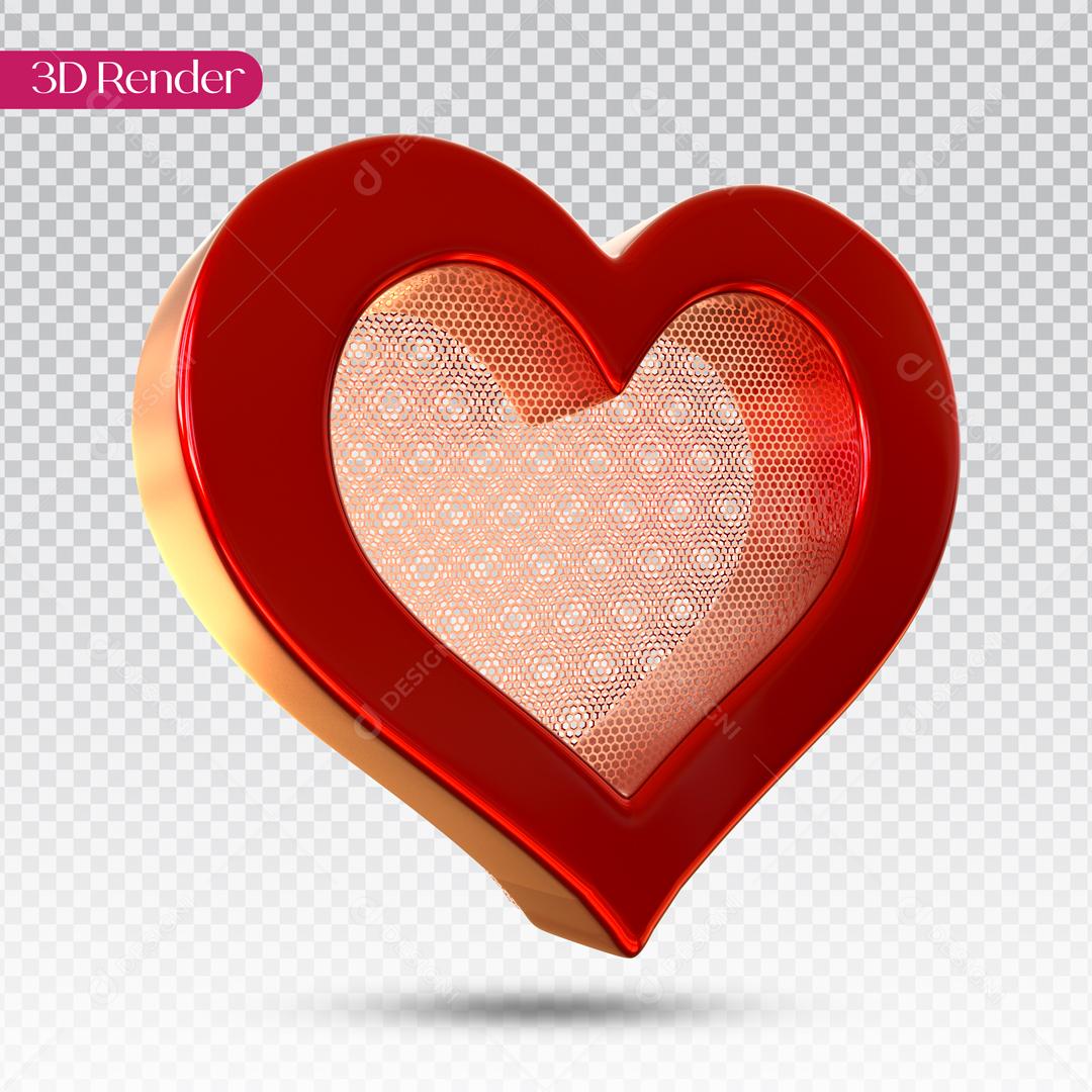 Elemento 3D Para Composição Coração Vermelho PSD Editável