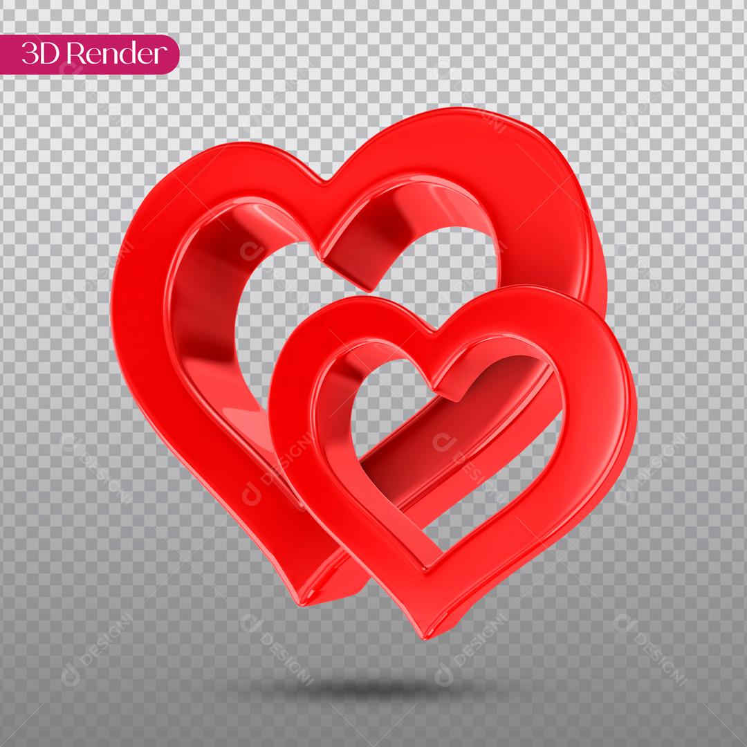 Elemento 3D Para Composição Coração Vermelho PSD Editável