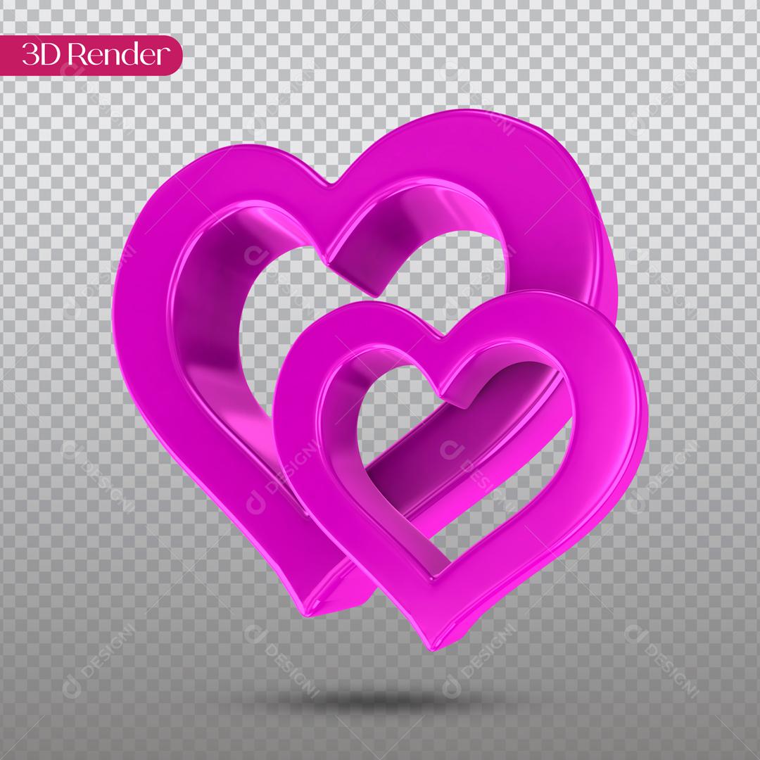 Elemento 3D Para Composição Coração Rosa PSD Editável